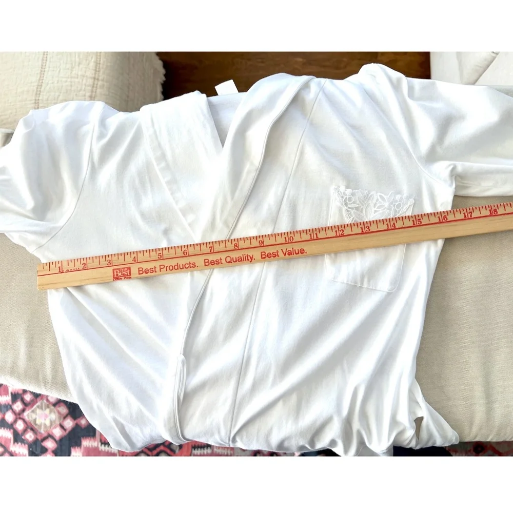 HANRO 100% Mercerized Cotton Shawl Collar Wrap Robe w/Lace Pocket Detail - XS